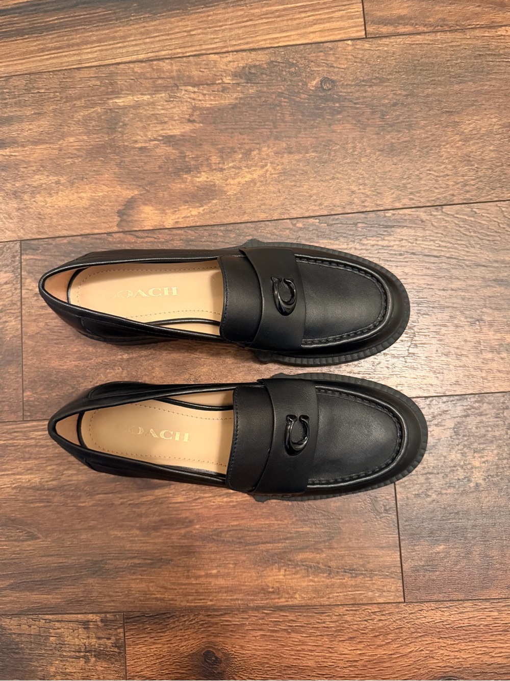 Coach Black Leather Penny Loafers with Polished Bit